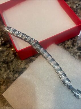 Silver-Tone Crystal Tennis Bracelet - Sparkling Clear Stones
